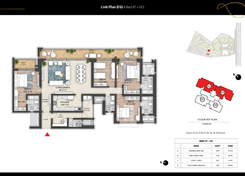 4 bhk flat layout at Prestige City Indirapuram